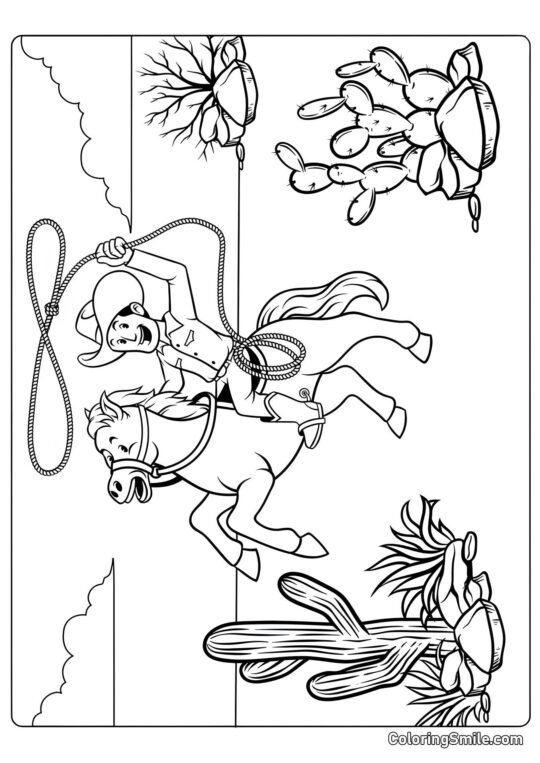 Cowboy su un cavallo - Pagina da Colorare