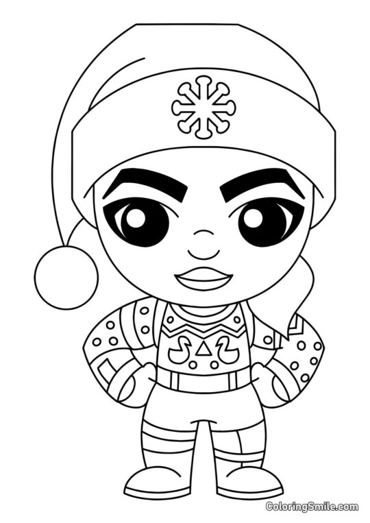 Fortnite Chibi Agente di Natale Fortnite Chibi Agente di Natale - Pagina da Colorare