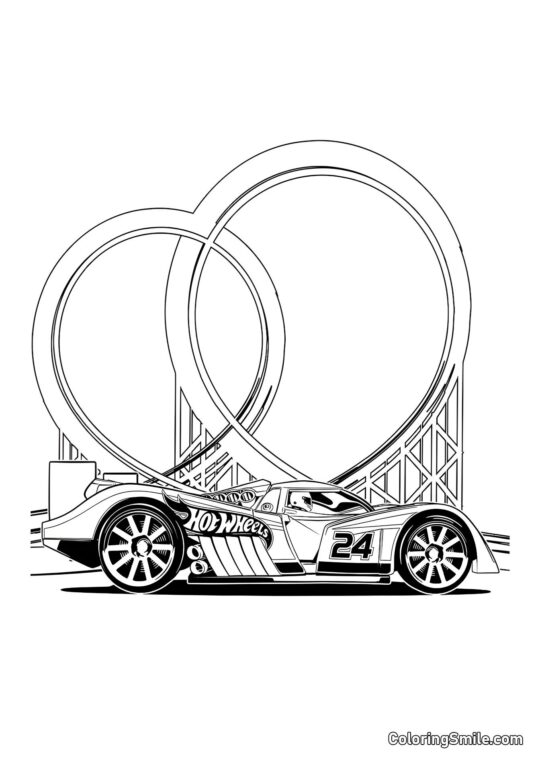 Hot Wheels con Sfondo di Pista - Pagina da Colorare