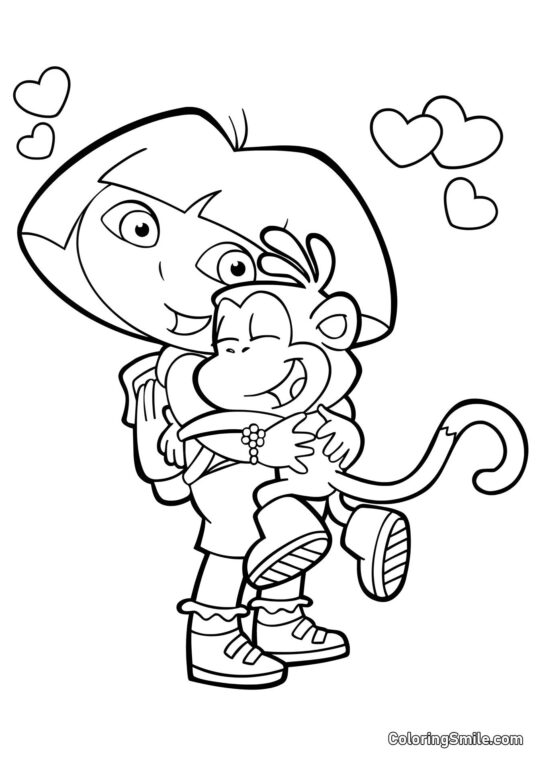 Dora abbraccia una scimmia Dora abbraccia una scimmia - Pagina da Colorare