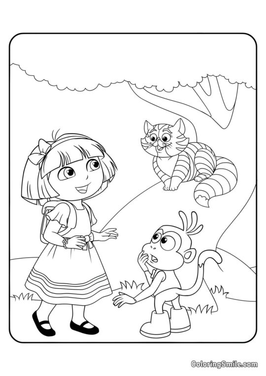 Dora e il Gatto del Cheshire Dora e il Gatto del Cheshire - Pagina da Colorare