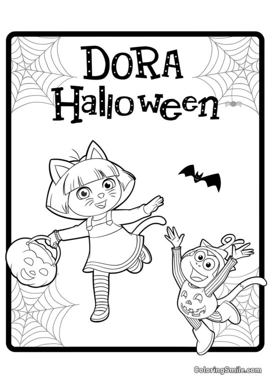 Dora e Boots festeggiano Halloween Dora e Boots festeggiano Halloween - Pagina da Colorare