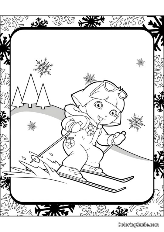 Dora sugli sci Dora sugli sci - Pagina da Colorare