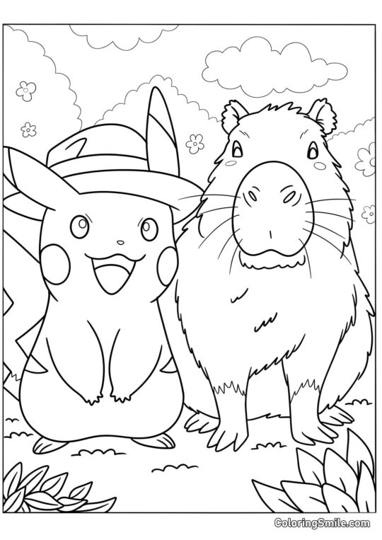 Capibara e Pikachu - Pagina da Colorare