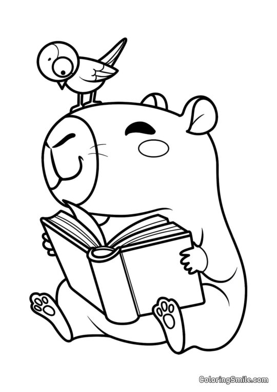 Capibara con un libro - Pagina da Colorare