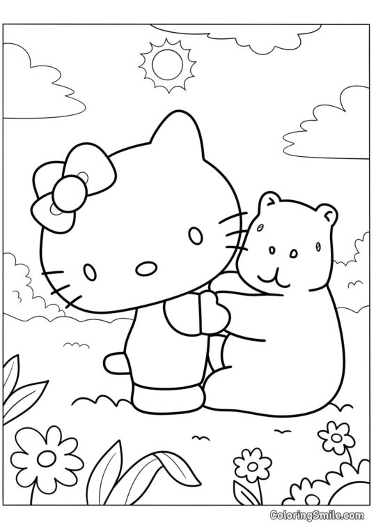 Hello Kitty e Capibara - Pagina da Colorare