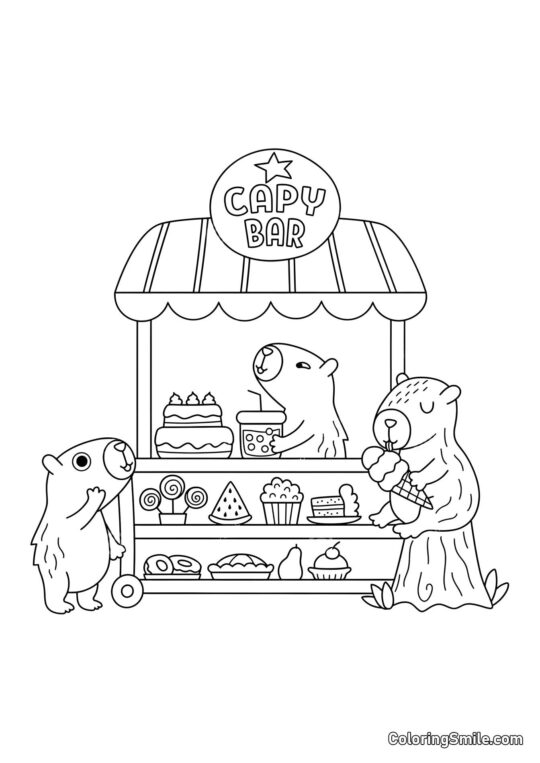 Capibara in una pasticceria - Pagina da Colorare