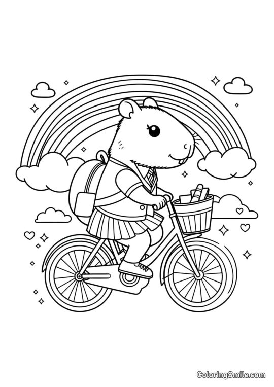 Capibara ragazza in bicicletta - Pagina da Colorare