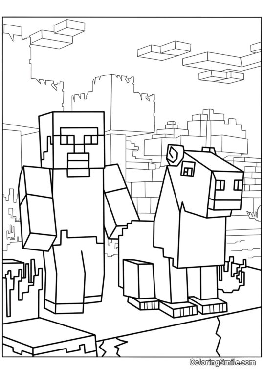 Minecraft Steve e Capibara - Pagina da Colorare