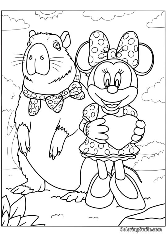 Capibara e Minnie Mouse - Pagina da Colorare