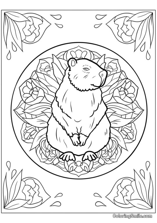 Capibara in un mandala floreale - Pagina da Colorare