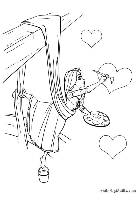 Rapunzel disegna cuori Rapunzel disegna cuori - Pagina da Colorare