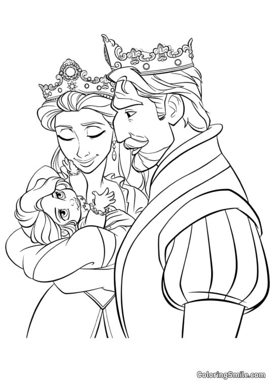 Piccola Rapunzel tra le braccia dei genitori Piccola Rapunzel tra le braccia dei genitori - Pagina da Colorare