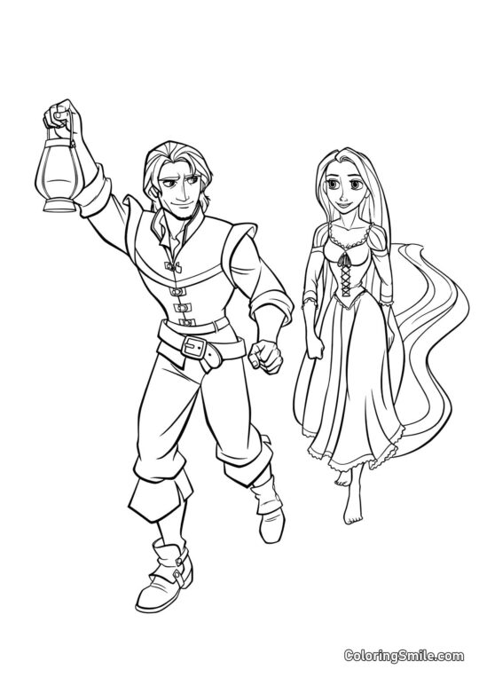 Rapunzel e Flynn sulla strada Rapunzel e Flynn sulla strada - Pagina da Colorare