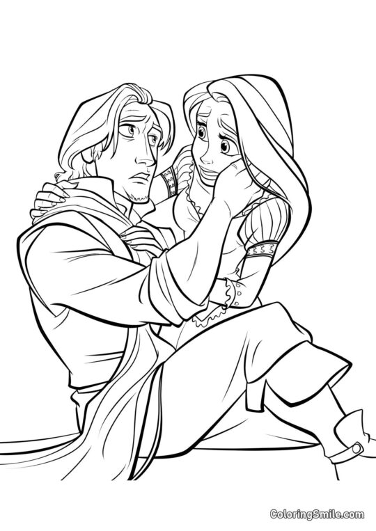 Rapunzel preoccupata per Flynn Rapunzel preoccupata per Flynn - Pagina da Colorare