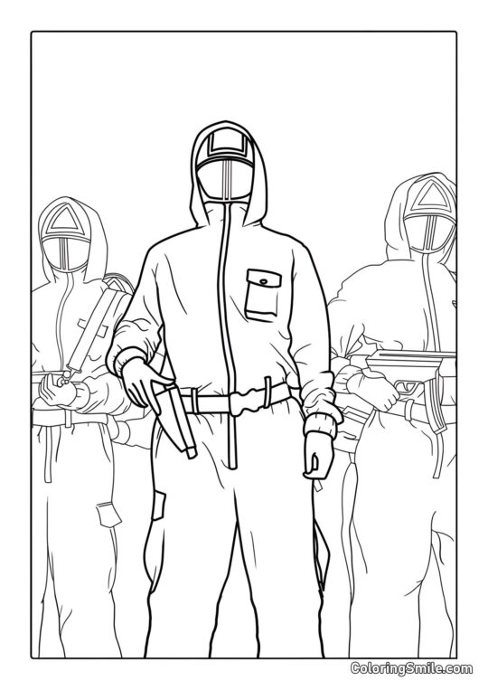 Tre Guardie di Squid Game - Pagina da Colorare