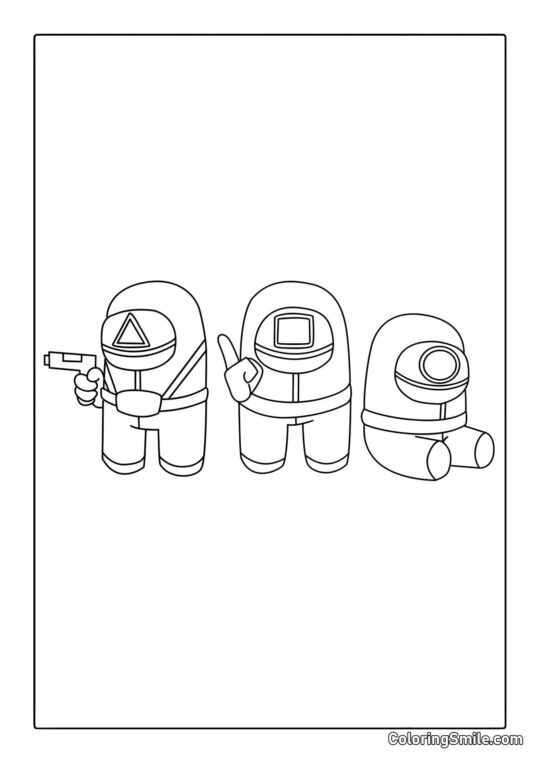 Guardie di Squid Game in stile Among Us - Pagina da Colorare