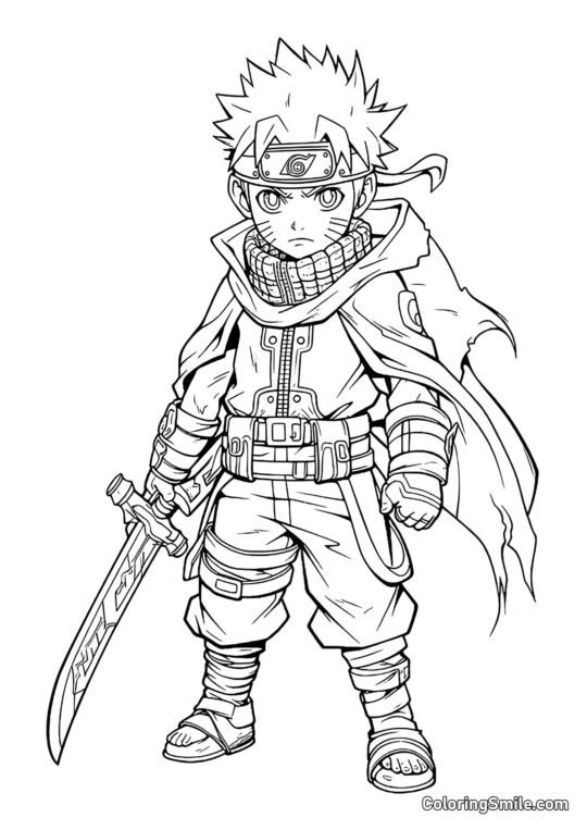 Carino Naruto con Lama - Pagina da Colorare