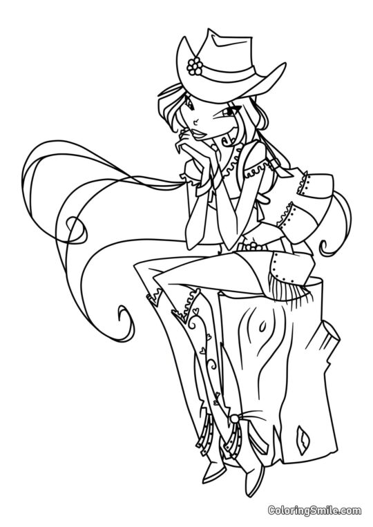 Flora in un Cappello di Moda - Pagina da Colorare