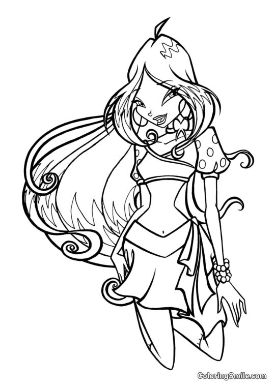 Winx Flora Inginocchiata - Pagina da Colorare