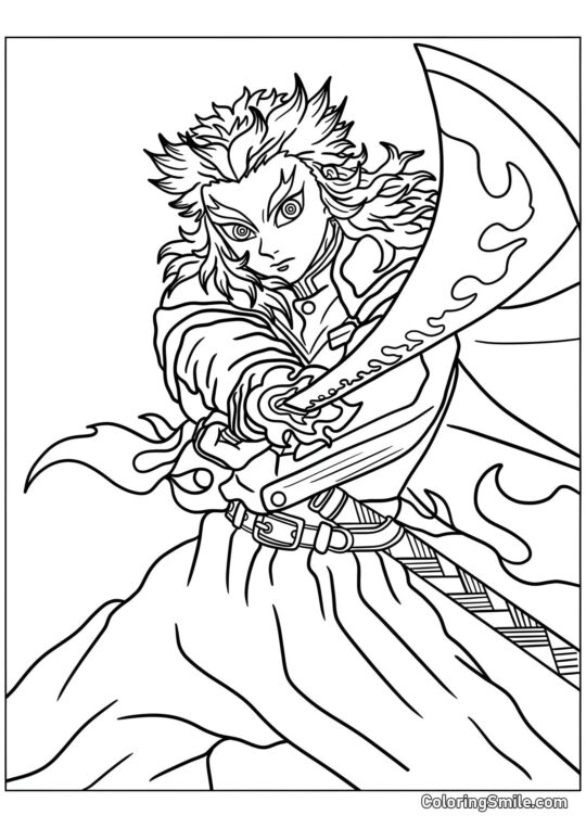 Kyojuro Rengoku con una lama - Pagina da Colorare