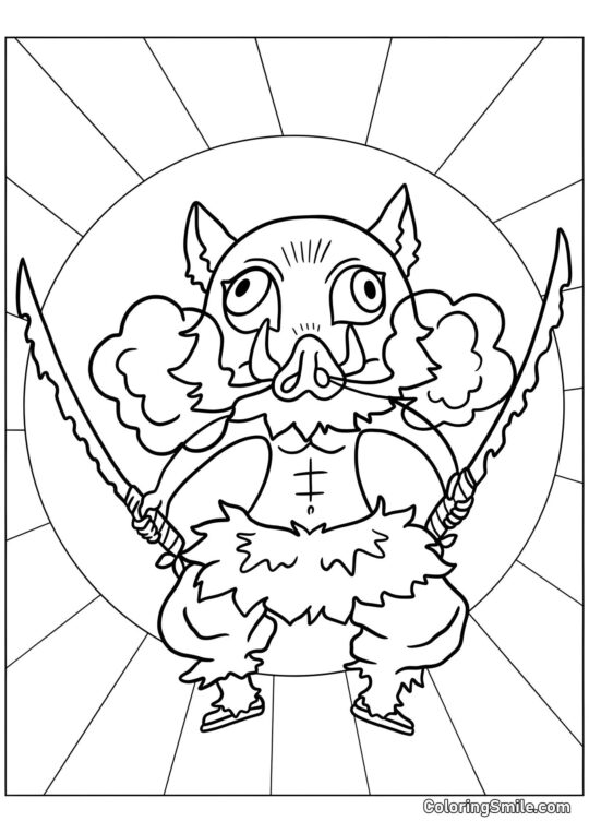 Inosuke Hashibira con due lame - Pagina da Colorare