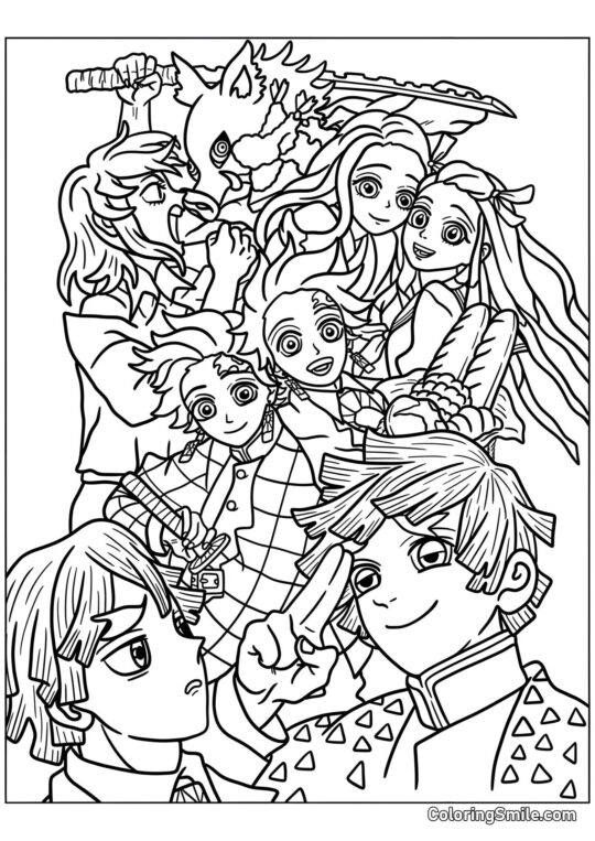 Demon Slayer: Fiore della Felicità - Pagina da Colorare