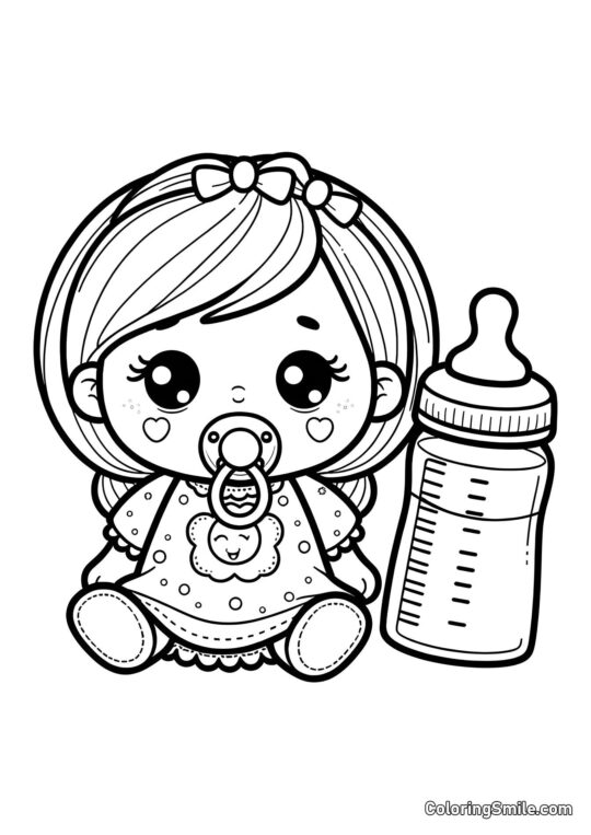Bambola con Ciuccio e Biberon Bambola con Ciuccio e Biberon - Pagina da Colorare