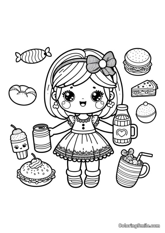 Bambola con Cibo Bambola con Cibo - Pagina da Colorare