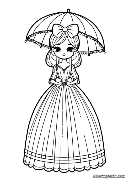Bambola con Ombrello Bambola con Ombrello - Pagina da Colorare