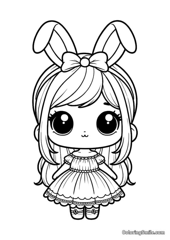 Bambola Carina con Orecchie da Coniglio Bambola Carina con Orecchie da Coniglio - Pagina da Colorare