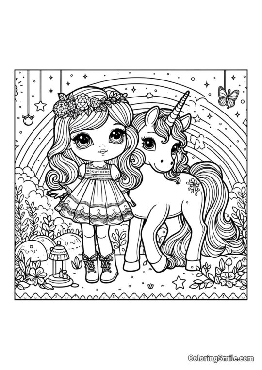 Bambola con Unicorno Bambola con Unicorno - Pagina da Colorare