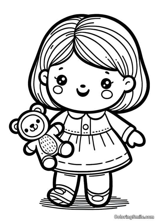 Bambola con Giocattolo in Mano Bambola con Giocattolo in Mano - Pagina da Colorare