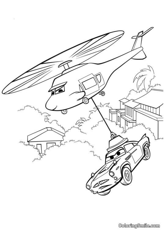 Auto trasportata da un elicottero Auto trasportata da un elicottero - Pagina da Colorare