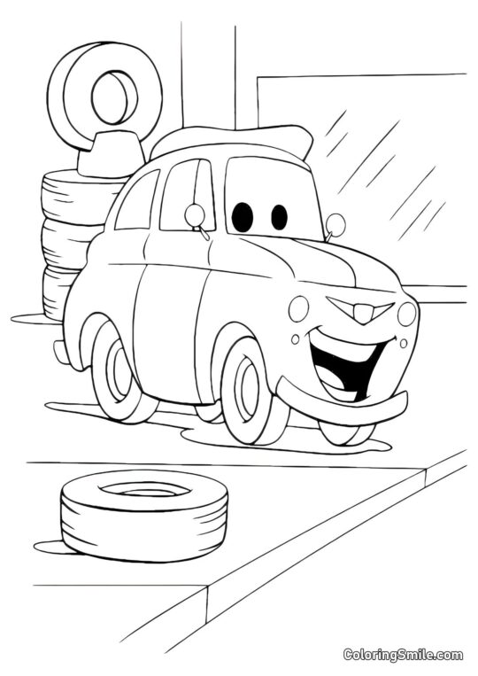 Auto al negozio di pneumatici Auto al negozio di pneumatici - Pagina da Colorare
