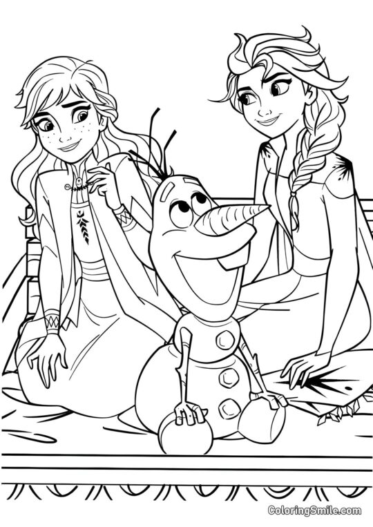 Anna, Elsa e Olaf a un picnic - Pagina da Colorare
