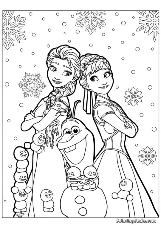 Baby pupazzi di neve, Olaf e Anna con Elsa - Pagina da Colorare