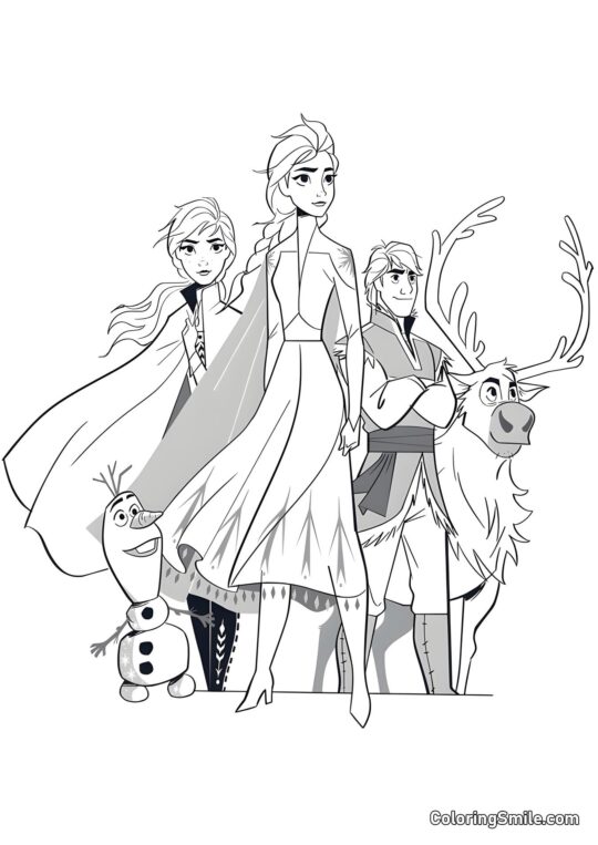 Elsa, Anna, Kristoff, Sven e Olaf - Pagina da Colorare