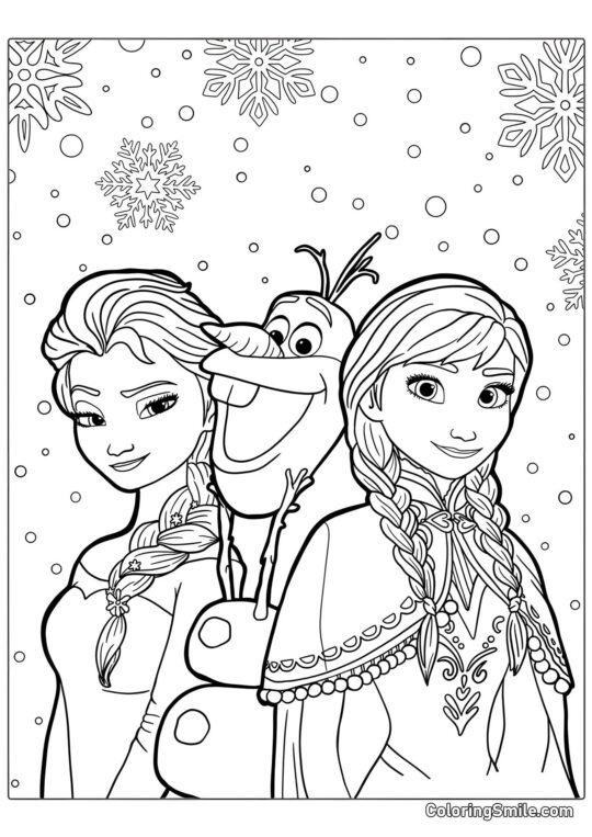 Elsa, Anna e Olaf - Pagina da Colorare