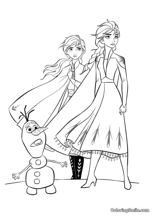 Elsa, Anna, Olaf - Pagina da Colorare