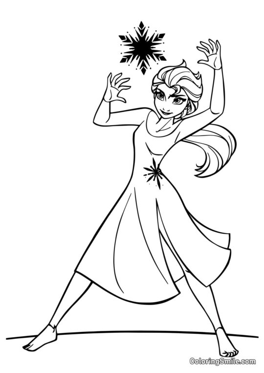 Elsa e un fiocco di neve - Pagina da Colorare