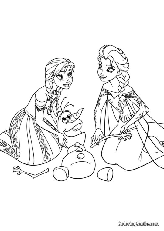 Anna, Elsa e Olaf - Pagina da Colorare