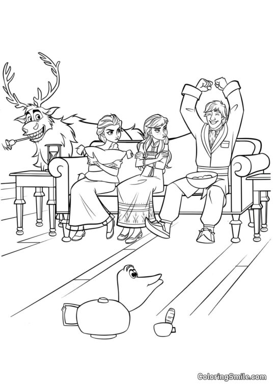 Personaggi di Frozen 2 che giocano a coccodrillo - Pagina da Colorare