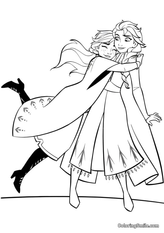 Anna abbraccia Elsa - Pagina da Colorare