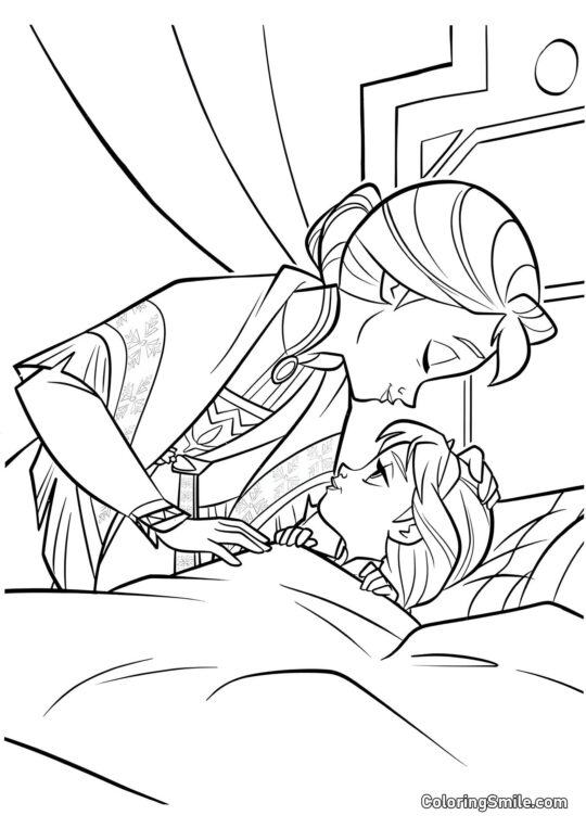 Piccola Elsa con la mamma - Pagina da Colorare