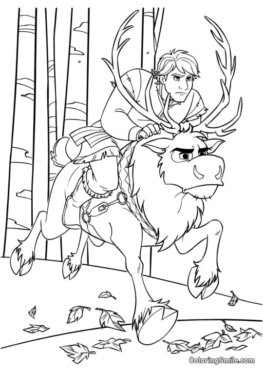 Kristoff a cavallo di Sven - Pagina da Colorare