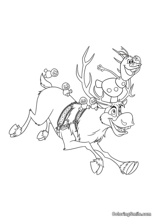 Olaf a cavallo di Sven - Pagina da Colorare